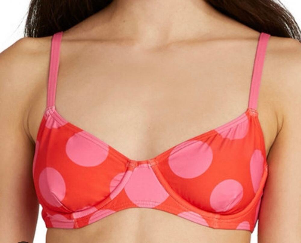 Kate Spade Flame Scarlett Red Pink Polka Dot UW Bikini Top Swim M NWT